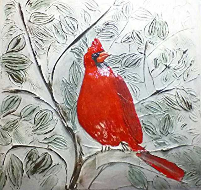 Artist Catherine Anderson. 'Cardinal' Artwork Image, Created in 2017, Original Bas Relief. #art #artist