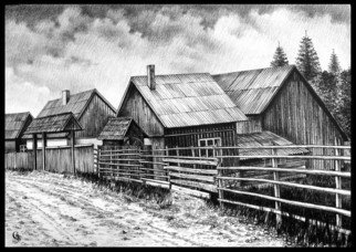 Calin Baban: 'houses near the road', 2020 Graphite Drawing, Landscape. NATURE BEAUTY...