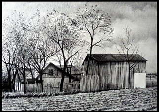 Calin Baban: 'the barn', 2020 Graphite Drawing, Landscape. NATURE BEAUTY...