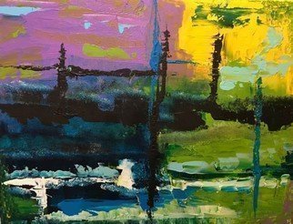 Russell Saunders: 'warhol bayou', 2016 Acrylic Painting, Abstract Landscape. 