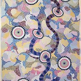 Carlene Lavender: 'Snake Dreaming', 2006 Acrylic Painting, Ethnic. Artist Description:  Snake Dreaming is told around the campfires at night.  Stories told from one generation to the next, being passed down like a family treasure.Authenticity Ref. No. COOO53437 ...