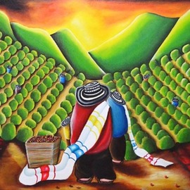 Carlos Duque: 'coffee harvest', 2019 Oil Painting, Botanical. Artist Description: This work was done taking as inspiration the coffee plantations of the coffee axis of Colombia.  I m a coffee lover, what better inspiration than that.  I want to continue adapting my style to what I see around me playing something fancy.  I thank God for allowing me ...