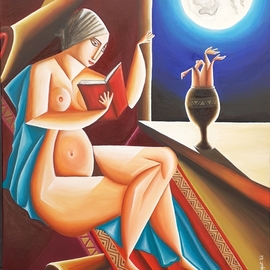 Carlos Duque: 'magic woman', 2022 Oil Painting, Spiritual. Artist Description: The work is inspired by the transcendental powers of a woman who practices magic, in a fantasy environment.The viewer will appear when observing the play of light and shadow in a geometric environment, and the details of the works will allow the viewer to deduce a fantasy ...