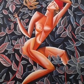 Carlos Duque: 'woman without mask', 2022 Oil Painting, Nature. Artist Description: This artwork was inspired on my master. He is one of my main influencers and I decided to make a composition following patterns and lines and with a description in the background. The work tries to express and identify the identity of the woman, for that reason the ...
