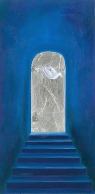 Carole Wilson: 'Door in Blue', 1995 Oil Painting, Archetypal.  Oil and composition metal leaf ...