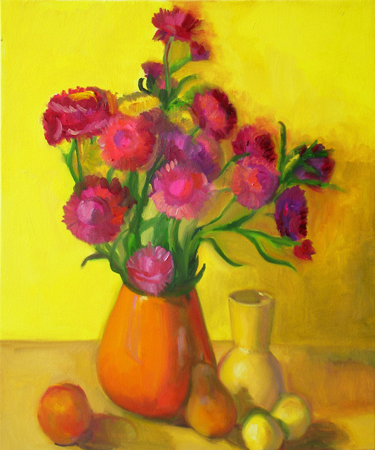 Artist Carol Steinberg. 'Straw Flowers Yellow' Artwork Image, Created in 2010, Original Painting Oil. #art #artist