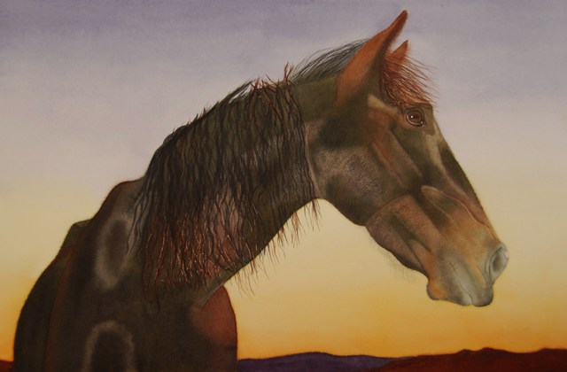 Artist Carolyn Judge. 'Sunset Profile' Artwork Image, Created in 2010, Original Watercolor. #art #artist