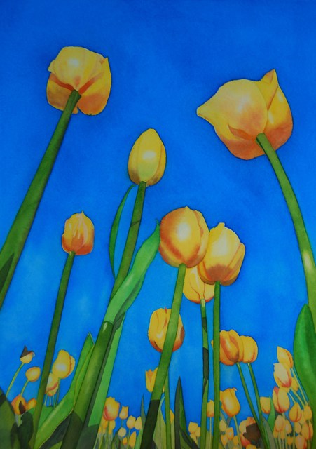 Artist Carolyn Judge. 'Tulips' Artwork Image, Created in 2010, Original Watercolor. #art #artist