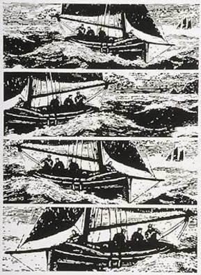 Raymond Carter: 'An Episode During the Search for Meaning', 2000 Linoleum Cut, Marine. 