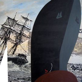 Raymond Carter: 'Lady Nelson and the Favorita', 2006 Acrylic Painting, Marine. Artist Description:  Tha Lady Nelson, a frequent visitor to Port Phillip Bay and Melbourne, represents the history of trade while the modern bulk carrier the Favorita continues the traditions. ...