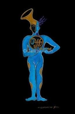 Catarina Hosler: 'French Horn in Blue', 2011 Giclee, Figurative.   Musical art. French horn, blue, black, figurative ...
