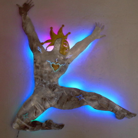 Catarina Hosler: 'Queen of the Night blue', 2006 Mixed Media Sculpture, Abstract Figurative. Artist Description:  Brushed and pierced aluminum figure with brass crown, face, heart, illuminated with led light modules. Part of the 