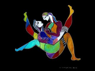 Catarina Hosler: 'The Embrace, ii', 2011 Giclee, Figurative.   Figurative, love, cubism, colorful couples, romantic, modern   ...