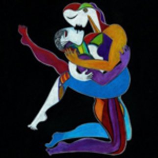 Catarina Hosler: 'The Embrace', 2011 Giclee, Figurative.  Romatic figurative Cubism colorful couples love ...