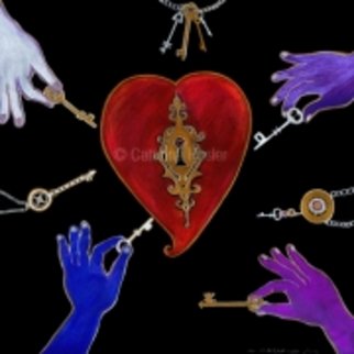 Catarina Hosler: 'The Key to My Heart is in the Palm of Your Hand', 2011 Giclee, Figurative.  Symbolic figurative hearts love relationships keys romance, steampunk   ...