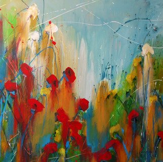 C.c. Opiela: 'After the Rain', 2009 Acrylic Painting, Floral.  Red, bright , fansyful, large,textured. ...