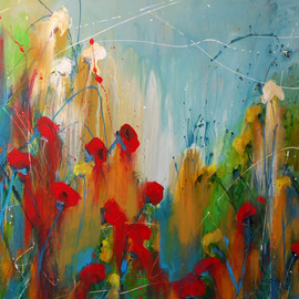 C.c. Opiela: 'After the Rain', 2009 Acrylic Painting, Floral. Artist Description:  Red, bright , fansyful, large,textured. ...