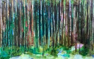 Cecilia Sassi: 'green forest', 2017 Oil Painting, Expressionism. Oil on canvasSeries, BorderlandThere is always a border to cross, something that don t let us rich what is behind.In this case there are trees, a lot of them.  Inside its almost night, but always is something behind. ...