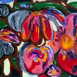 Celine Bron: 'FLOWERS', 2015 Acrylic Painting, Floral. Artist Description:  FLOWERS GREEN PINK RED ORANGE CELINEBRON ...