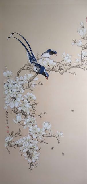 Artist Jinxian Zhao . 'Double Happiness Chinese Painting' Artwork Image, Created in 2019, Original Drawing Ink. #art #artist