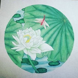 Jinxian Zhao : 'Green lotus ', 2020 Ink Drawing, Birds. Chinese meticulous painting , original artworks...