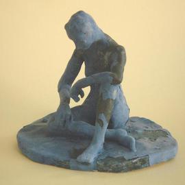 Bobbie Newman: 'Am I Blue', 2005 Ceramic Sculpture, Figurative. Artist Description: Blue and black glazed nude female dancer like figure sitting in reflective pose...