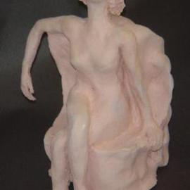 Bobbie Newman: 'Sun Bather', 2005 Ceramic Sculpture, nudes. Artist Description: Nude bisque female figure seated, facing the sun. Delicate limbs, art deco feel. Felt protectors on bottom...