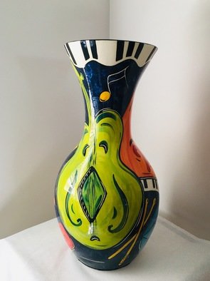 Claudia Beldent: 'The Music Band by Claudia Beldent', 2019 Ceramics, Music. Claudia BeldentaEURtms One of a kind hand painted large vase with vibrant colors and sgraffito. ...