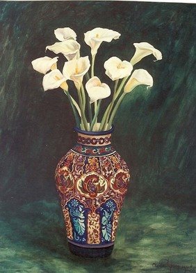Christine Lytwynczuk: 'Lillies in Mexican Vase', 2002 Acrylic Painting, Floral. Giclees available any size. ...