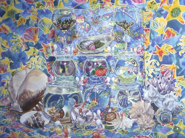 Artist Carol Griffith. 'Pattern Painting Fish' Artwork Image, Created in 2001, Original Watercolor. #art #artist