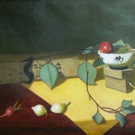 Dennis Chadra: 'Rice Bowl With Eucalyptus', 2011 Oil Painting, Still Life. Artist Description:  Rice Bowl, Eucalyptus, Still Life, Oil on Linen, ...