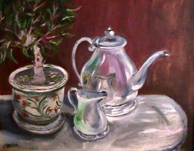 Artist Charles Hanson. 'Tea And Bonsai' Artwork Image, Created in 2004, Original Painting Oil. #art #artist