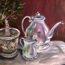 Charles Hanson: 'Tea and Bonsai', 2004 Oil Painting, Botanical. 