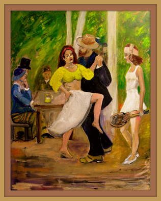 Charles Hanson: ' DANCE  by Renoir reconfigured', 2015 Oil Painting, Figurative. Added new dance partner and Tennis playing jealous girlfriend, with a racket. ...