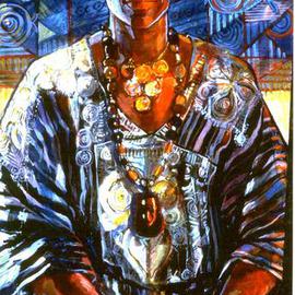 Doyle Chappell: 'African friend', 1987 Acrylic Painting, Portrait. Artist Description: Capturing the strength of my friends face and the various textures of his attire was a fun challenge. ...