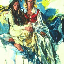 Doyle Chappell: 'Inez and Cindy', 1979 Acrylic Painting, Portrait. Artist Description: Much energy in the spontaneous reaction to this Mother and Daughter, with brushes in both hands, builds into a realistic, sensuous portrait with abstract expressionistic roots....