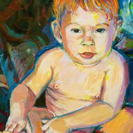 Doyle Chappell: 'Jacqueline', 2001 Acrylic Painting, Portrait. Artist Description: Even though it is sometimes difficult to capture the essence of a little child, the intensity and strength of this baby was a joy to paint.  She is the focus of the entire triptych....