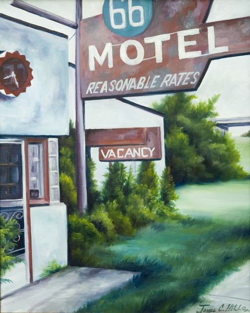 Artist James Hill. 'Route 66 Motel' Artwork Image, Created in 2005, Original Digital Painting. #art #artist