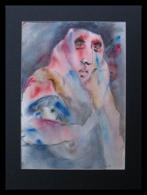 George Chernoles: 'Angora', 2004 Watercolor, Portrait. Artist Description:  sad women ...