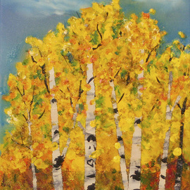 Chris Jehn Artwork Aspens with high clouds, 2015 Acrylic Painting, Trees