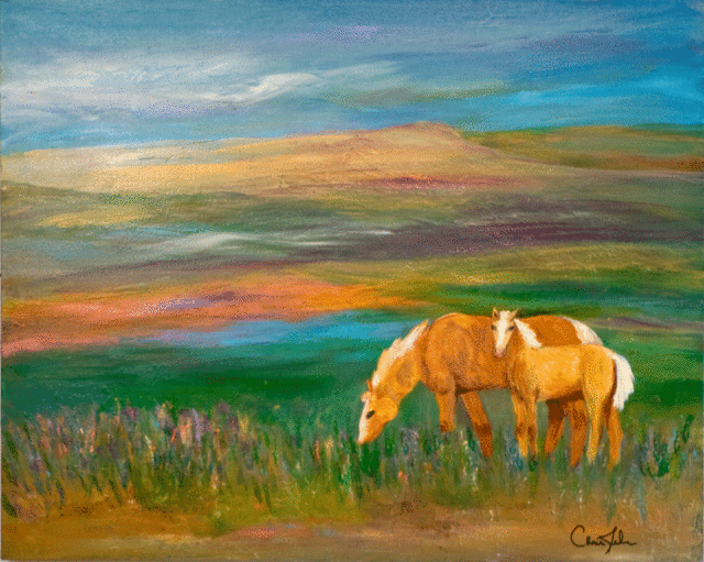 Chris Jehn  'Mother And Son Palamino Horses', created in 2014, Original Mixed Media.