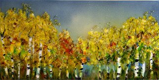 Chris Jehn: 'fall aspen long', 2017 Mixed Media, Trees. Aspen - on deep canvas, acrylic, ink, water color paper, and beads. ...