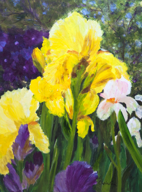 Chris Jehn  'Yellow And Purple Iris', created in 2017, Original Mixed Media.