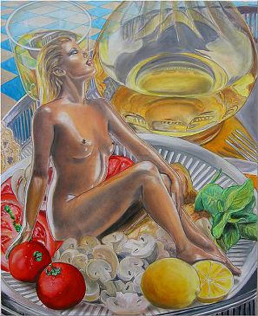 Artist Christine Dumbsky. 'Main Meal  Wiener Schnitzel' Artwork Image, Created in 2003, Original Mixed Media. #art #artist