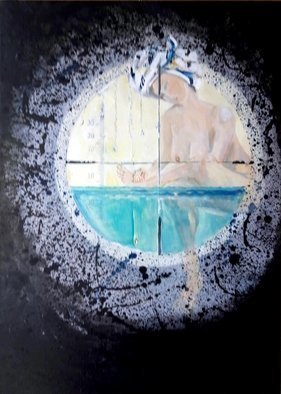 Chris Walker: 'dive dive dive', 2019 Oil Painting, Fantasy. Dive, Dive, Dive Oil on stretched canvas  50cm x70cm .Bathnight through the submarine periscope.Nude, water, target, submarine, graticule. ...