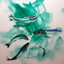 Chris Walker: 'scilly sardines', 2020 Oil Painting, Fish. Artist Description: Oil on Stretched Canvas  46cm x55cm ....