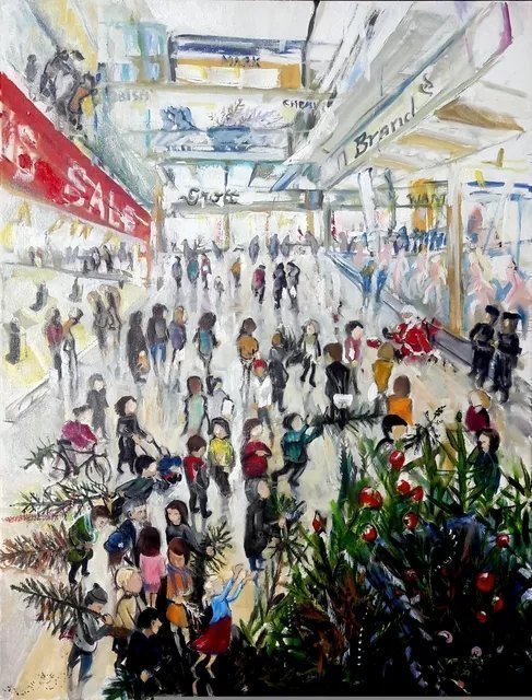Chris Walker: 'start all over again', 2019 Oil Painting, Culture. Start All Over Again  La Fin des Pins  Oil on Stretched Canvas  60cm x80cm  This sequel to my painting  Christmas Tree Shopping  is a poignant reminder of the consumerism around Christmas and the aftermath. The Christmas trees are being discarded, all philanthropically assisted by the retail trade, which attracts people ...