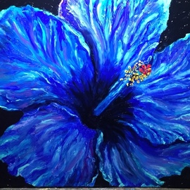 Cindy Pinnock: 'blue hibiscus', 2018 Oil Painting, Floral. Artist Description: Big, Bold, color. This blue hibiscus flower was created with my fingerpainting technique. ...