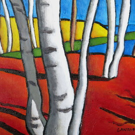Krisztina Lantos: 'birches on lake shore', 2019 Acrylic Painting, Landscape. Artist Description: Lake Ontario at Oakville has breathtaking views. ...