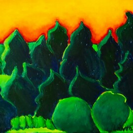 Krisztina Lantos: 'black forest 2', 2023 Acrylic Painting, Landscape. Artist Description: Sunset in the Black Forest in Germany can be breathtakingly beautiful. ...